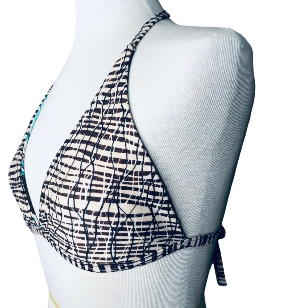 Reversible turquoise Art Deco padded bikini top L - Picture 3 of 13